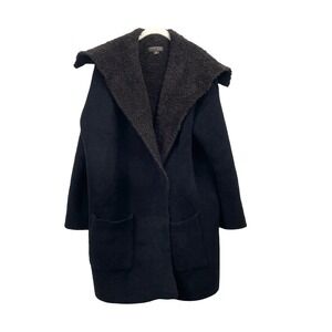 Barefoot Dreams CozyChic Shearling Drape teddy Car Coat Size M black brown